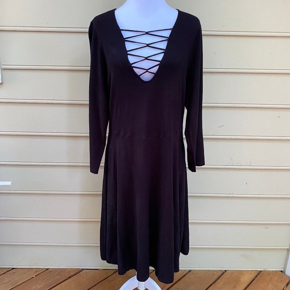 Torrid Dresses & Skirts - Torrid Black Long Sleeve Dress Criss-Cross Sz 2